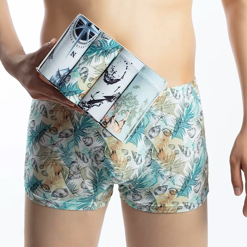 Silk-Waist Free Print Mid-Waist Boxer Briefs- 4 Pack