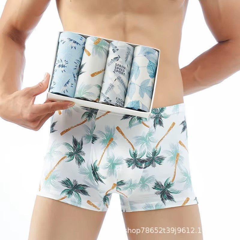 Silk-Waist Free Print Mid-Waist Boxer Briefs- 4 Pack
